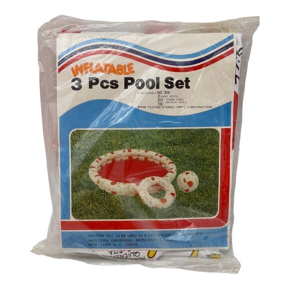 Vintage vinyl Swim Ring Pool Beach Ball Inflatable 3 Piece Set LOVE Rare HTF - Picture 1 of 16